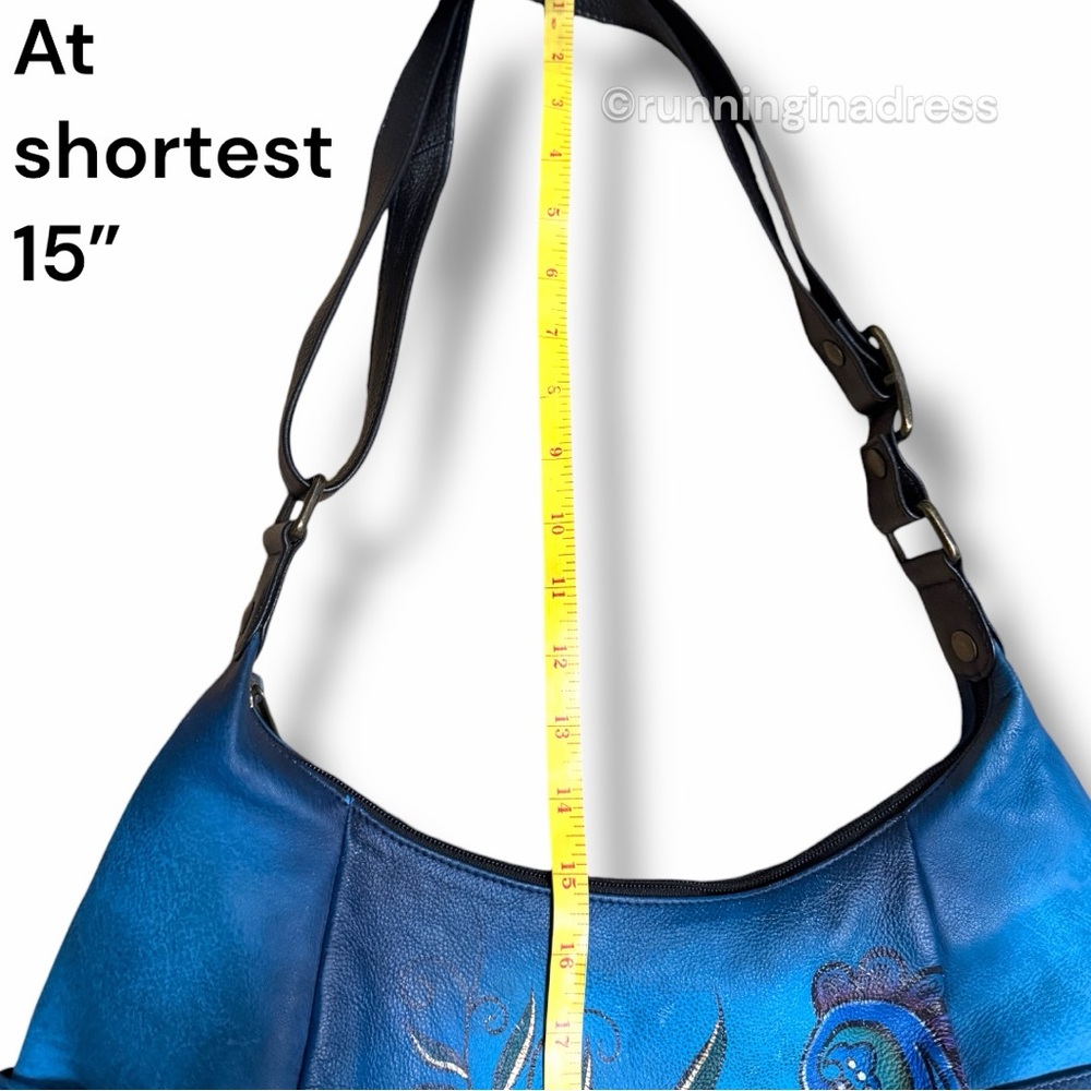 NEW Anuschka Hand Painted Large Multi Pocket Hobo Handbag Denim Paisley Floral - Picture 12 of 16